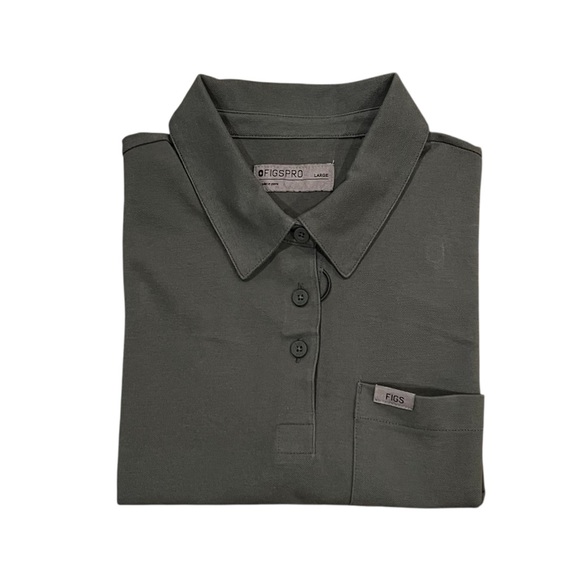 Figs Tops - Figs FIGSPRO Women’s Short-Sleeve Pique Scrub Polo Gray/Green Size Large PO 4360